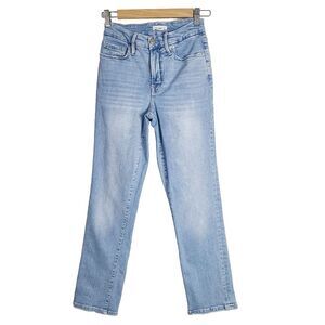 Good American Good Straight Jeans 26 Blue Light Wash Distressed Mid Rise Denim